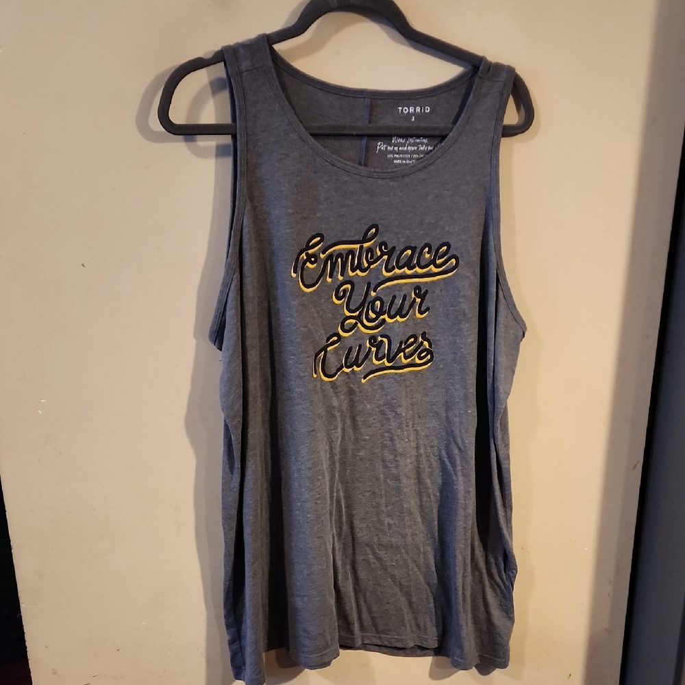 Torrid Charcoal Tank Top with Gold Script - Picture 1 of 3